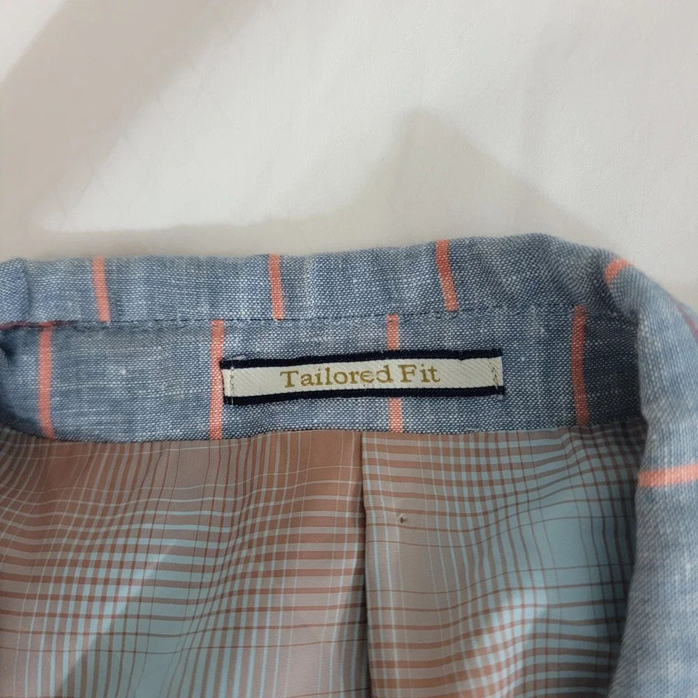 Vermonti Milan Linen Tailored Fit Windowpane Plaid Sport Coat Blazer Blue 42R